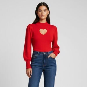 INC Red Heart Cutout Mock Neck Knit Sweater Top | XL